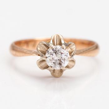 A 14K gold ring with a ca. 0.50 ct diaomond. Russia.