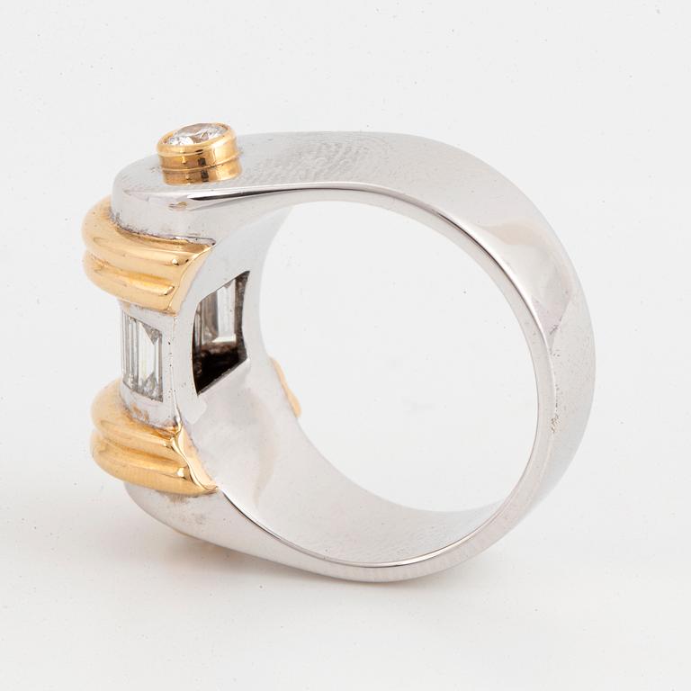 Baguette and brilliant-cut diamond ring.