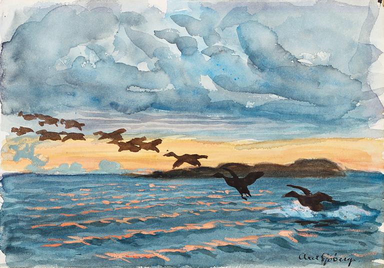 Axel Sjöberg, "Ejdersträck" (Common Eiders at Dusk).