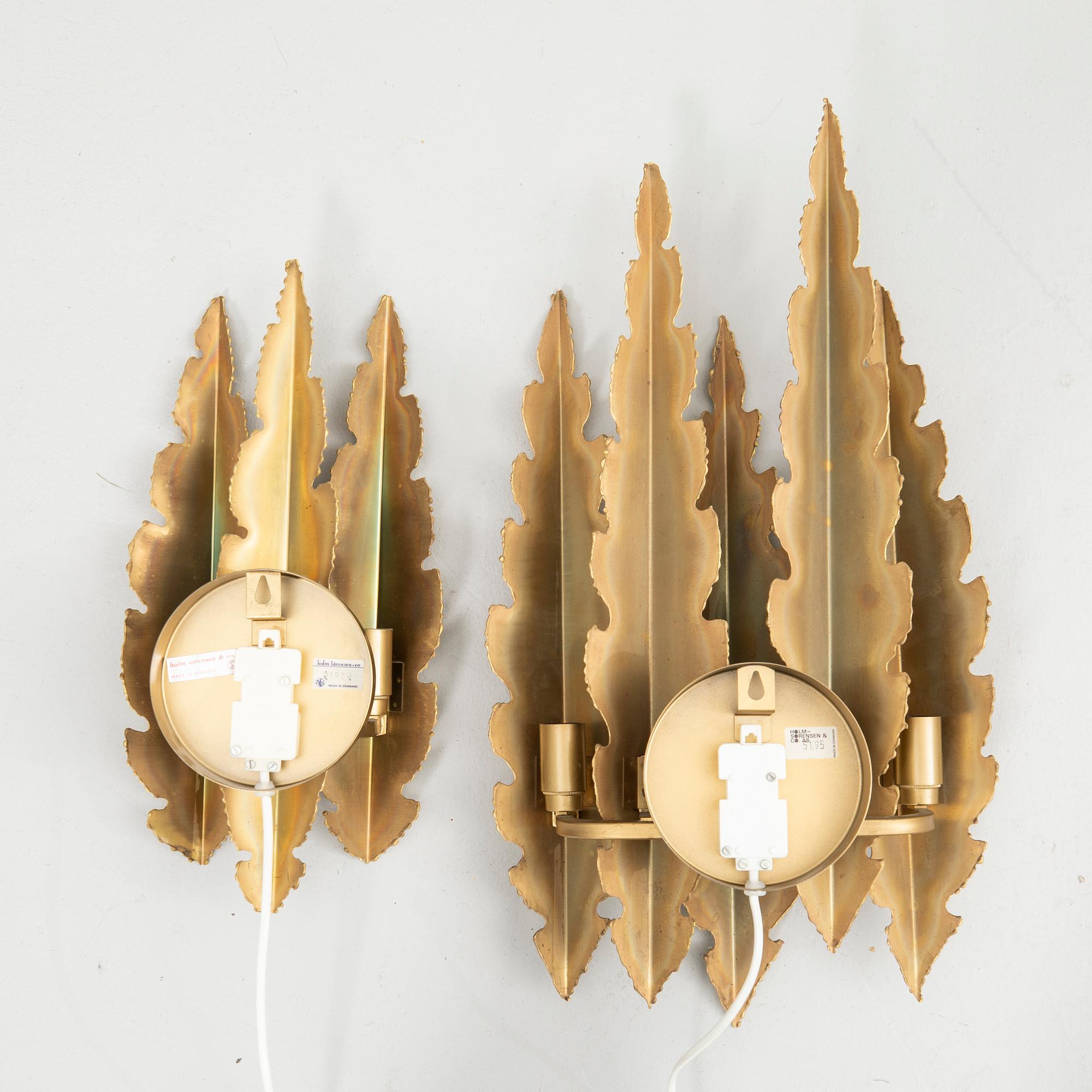 Svend Aage Holm Sørensen, Wall lights, a pair, models 5193 and 5195, Holm-Sørensen & Pedersen Belysning, Denmark, 1960s.