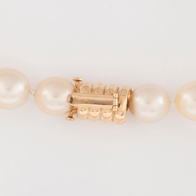 A cultured, slightly baroque, South Sea pearl necklace.