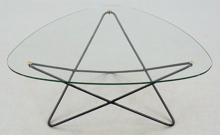 A Jacques Tournus glass and metal sofa table by Airborne.