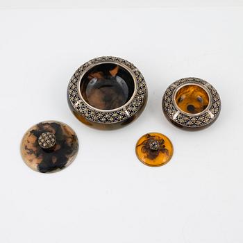 Johan Hardy, a pair of lidded boxes, sterling silver and stone, bali.