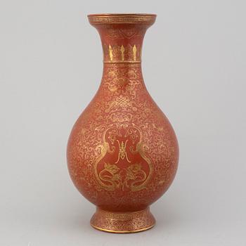 A Chinese coral red vase, 20th century.