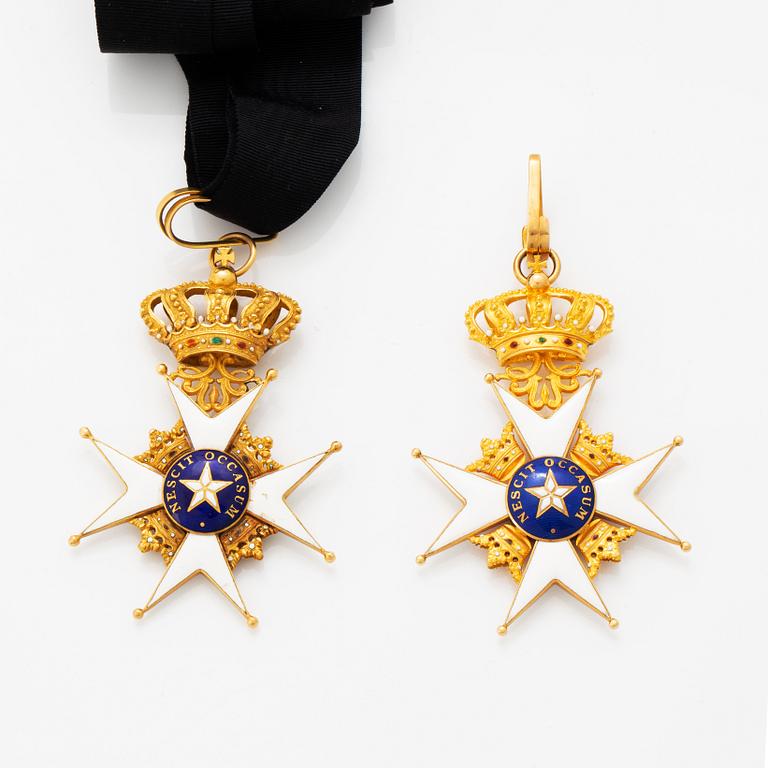 Order of the North Star, two commander's crosses. Gilt silver and enamel.