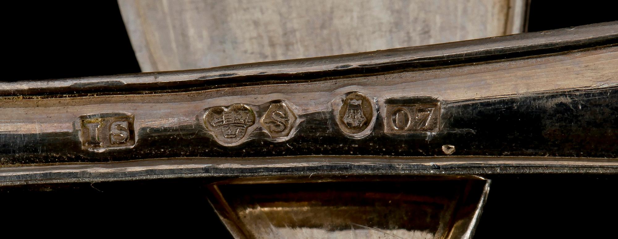 BORDSSKEDAR, 12 st. Silver. I Sundström, Stockholm 1916. Tot 460 g.