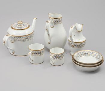 SERVISDELAR, 5 st, porslin, troligen La Courtille, Paris, empire, 1800-talets första hälft.