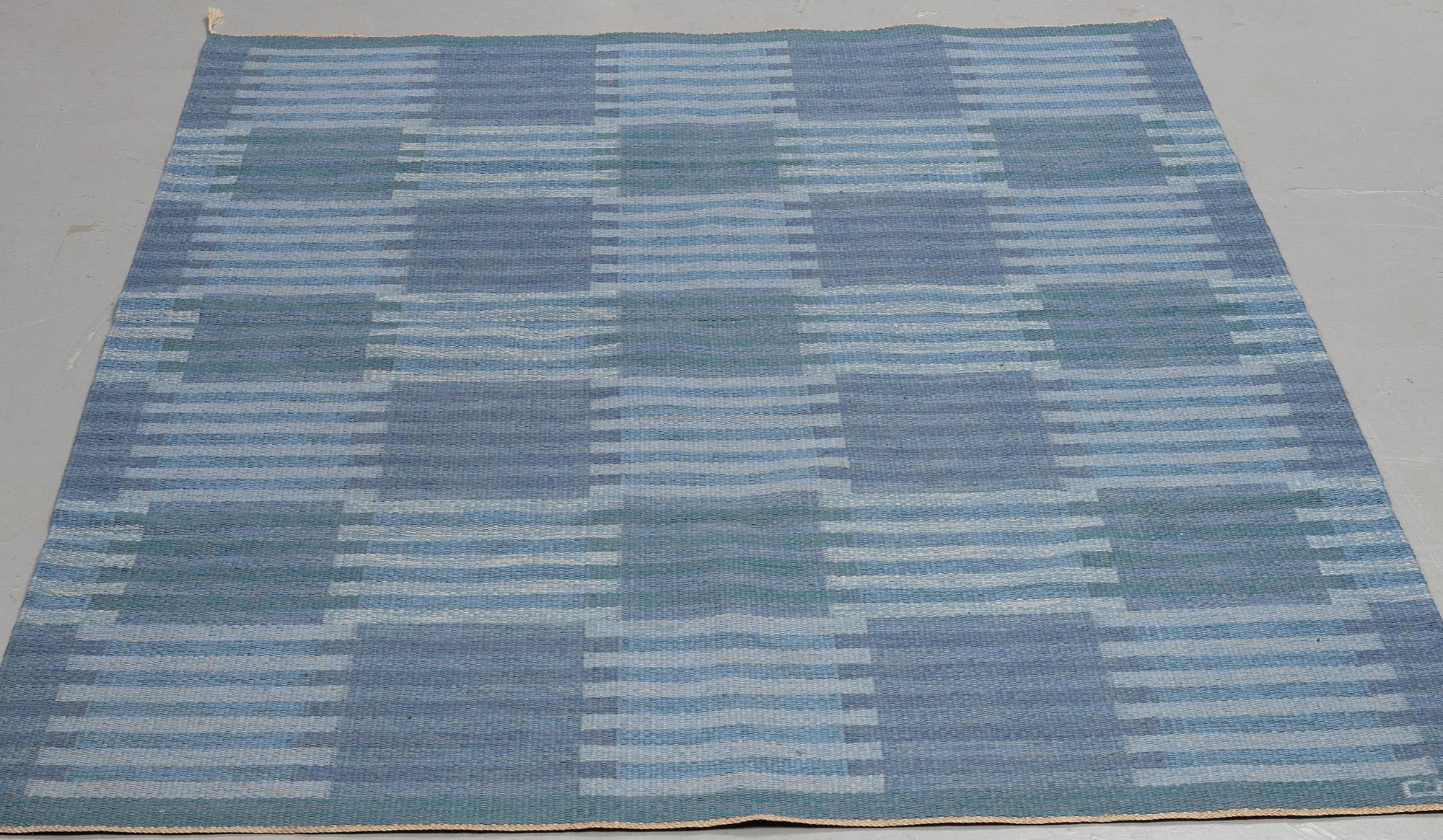 Carl Malmsten, a carpet, "Capella, blå", flat weave, ca  242-243,5 x 165,5 cm, signed CM.