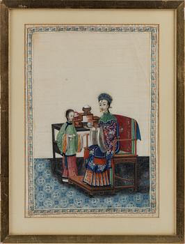 Målningar, ett par, på rispapper. Qingdynastin, 1800-tal.