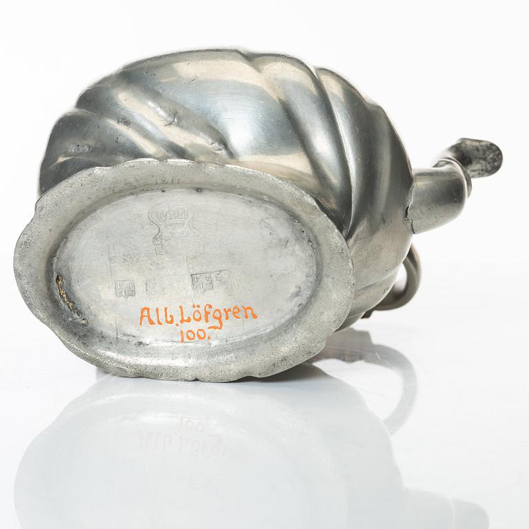 A Rococo pewter teapotby P J Mattsson 1808.