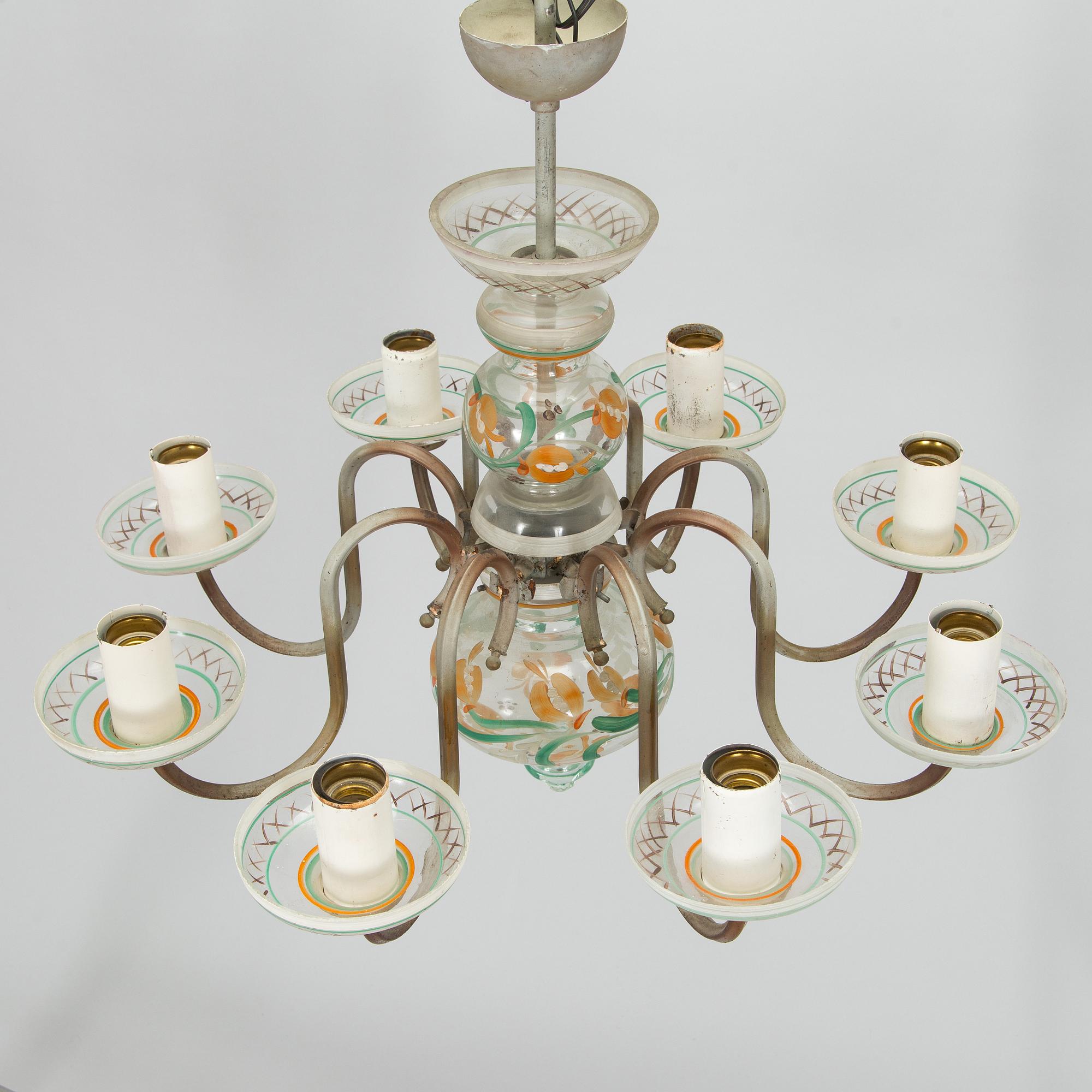Paavo Tynell, A 1940s '1752/8' chandelier, for Taito and Kauklahden Lasitehdas. Finland.