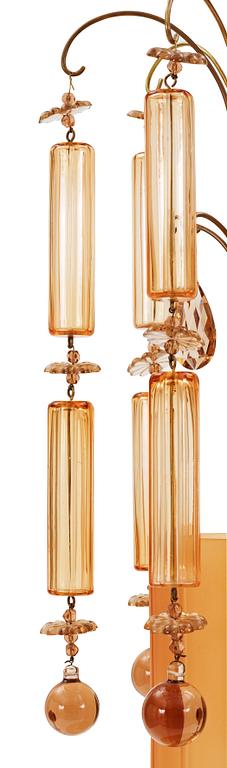A 1920-30's glass and brass ceiling lamp.