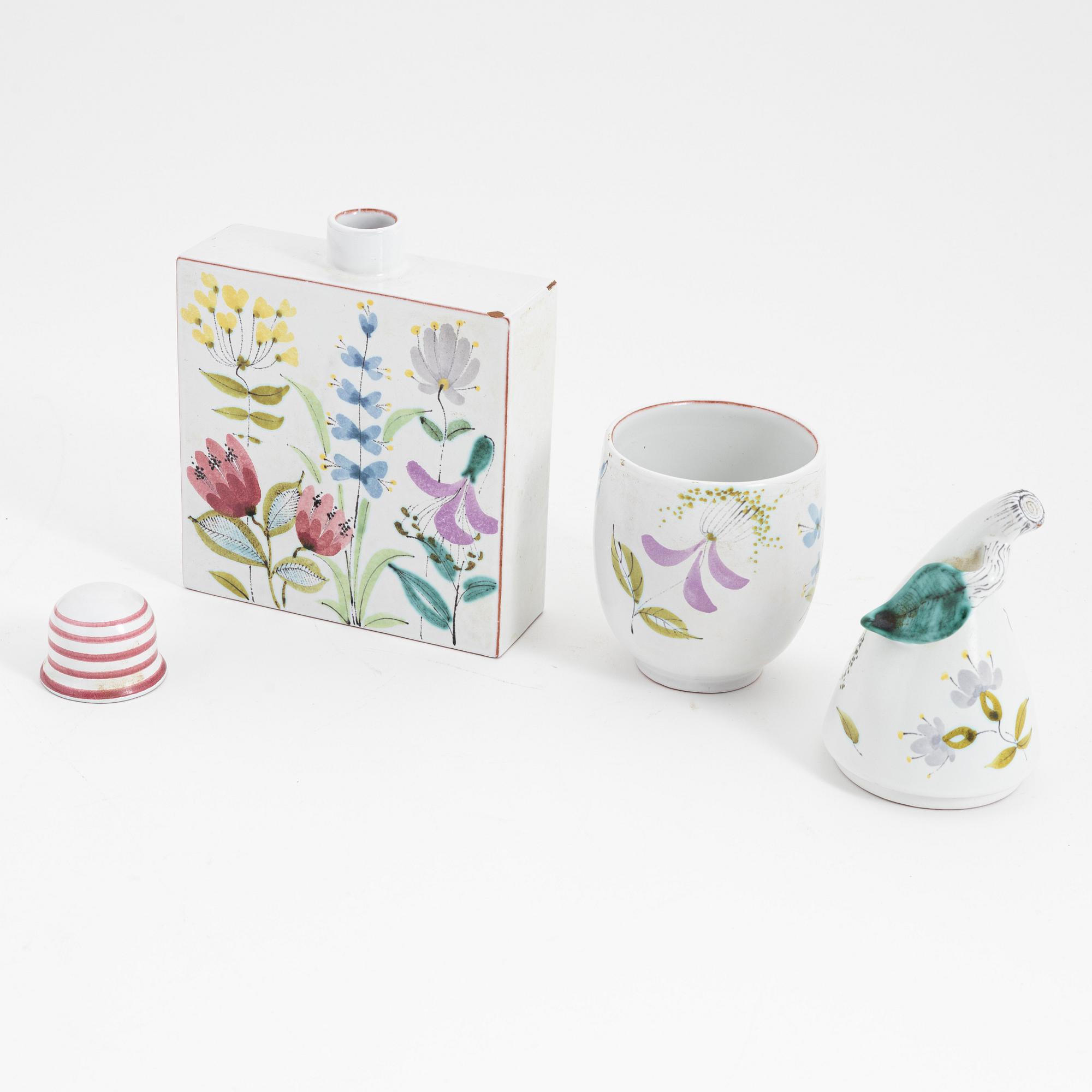 Stig Lindberg, plunta och burk med lock, fajans, Gustavsbergs studio.