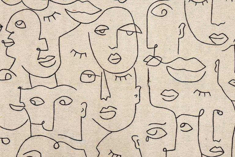 A hand-embroidered Kelim carpet, 203 x 148 cm.