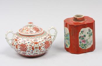 SOCKERSKÅL SAMT TEDOSA, porslin, 1800/1900-tal.