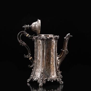 KAFFEKANNA, silver, Gustaf Möllenborg Stockholm 1854. Vikt ca 925 gram.