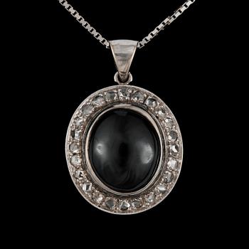 157. A sapphire and rose-cut diamond pendant.