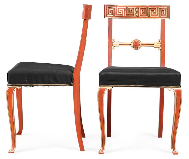 A pair of Axel-Einar Hjorth  red lacquered chairs, "Åbo", Nordiska Kompaniet 1929-30.