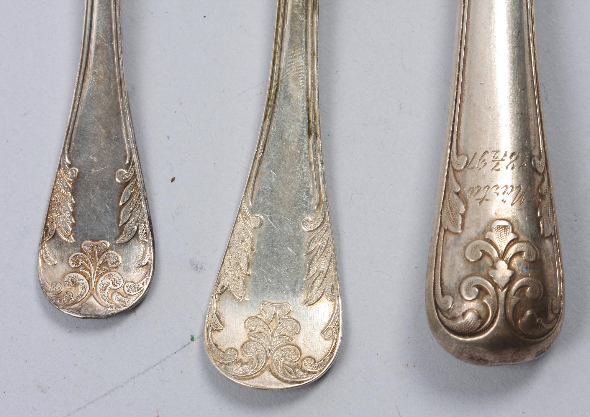 PARTI BESTICK, 5 st, silver, bla Eric Gustaf Stenquist, Enköping 1858.