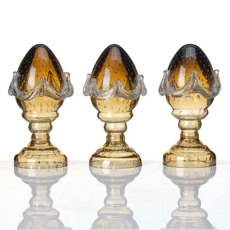 Anna Berglund, skulpturer, 3 st "Glasägg", 2007, ed. 1/6, 2/6 och 6/6.
