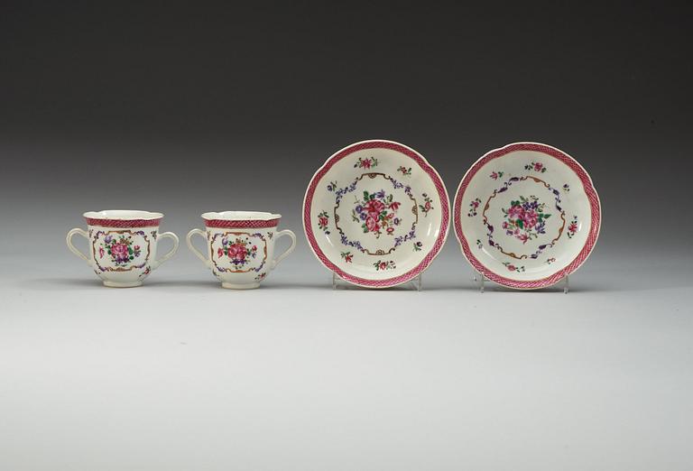 SERVISDELAR, fem stycken, kompaniporslin. Qing dynastin, Qianlong (1736-95).