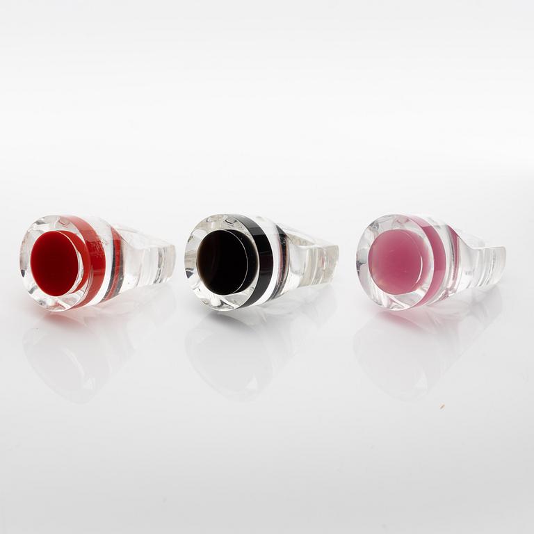 Siv Lagerström, three acrylic plastic rings, 1970s.