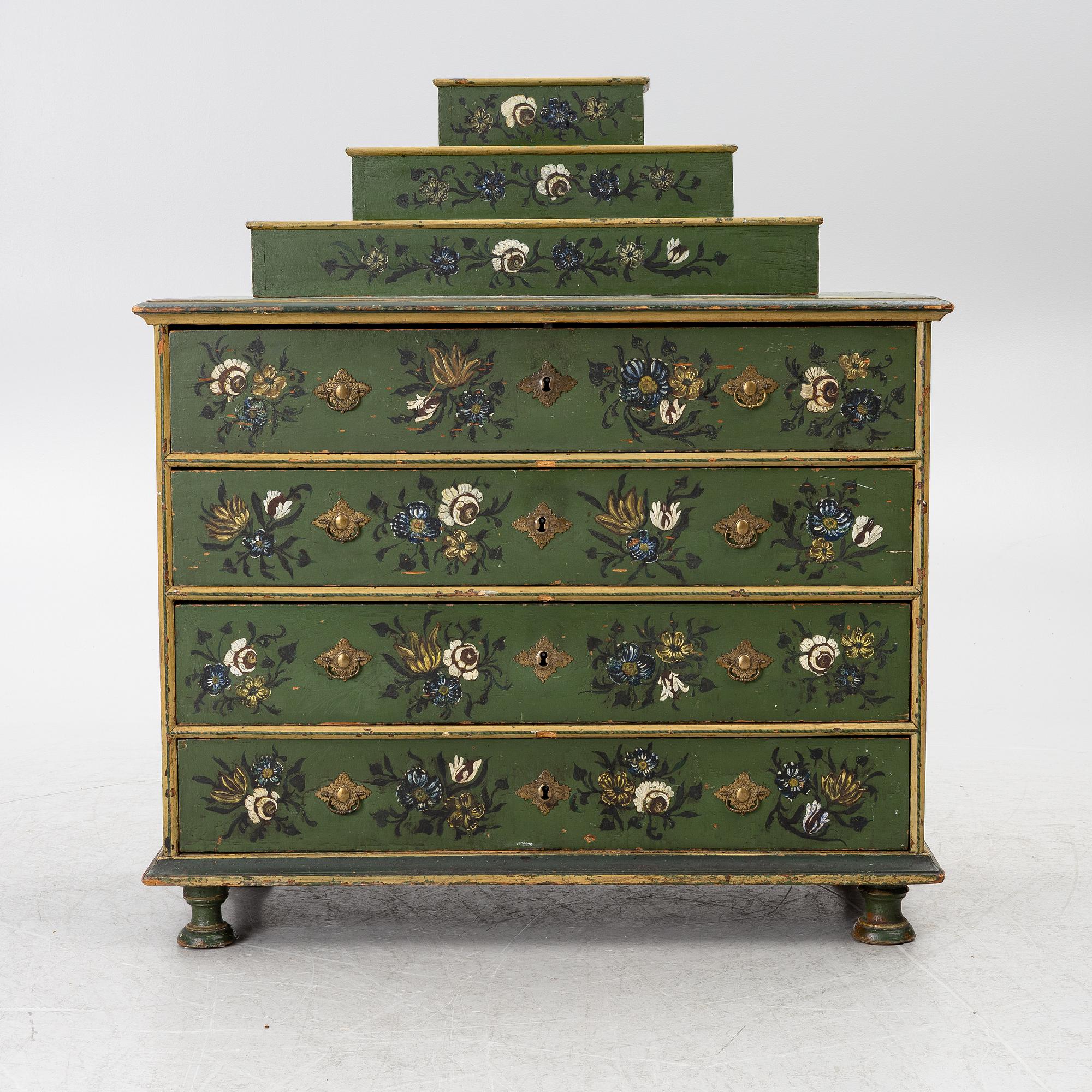 A Norwegian chest of drawers with a top section, mid 18th century.