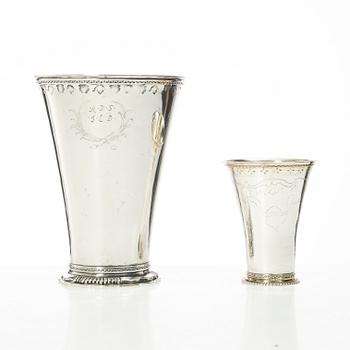 Two Swedish silver beakers, 18th century.