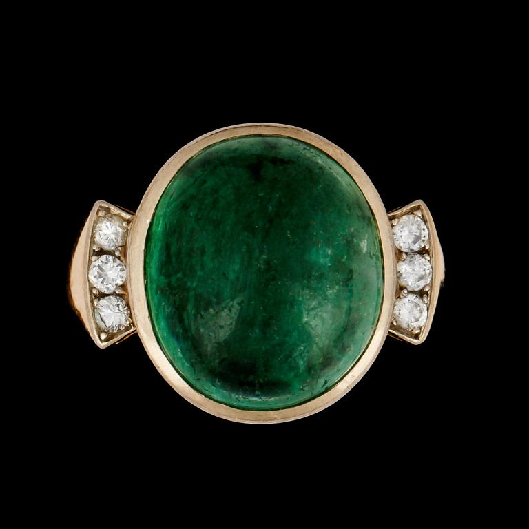 A emerald and brilliant-cut diamond ring.