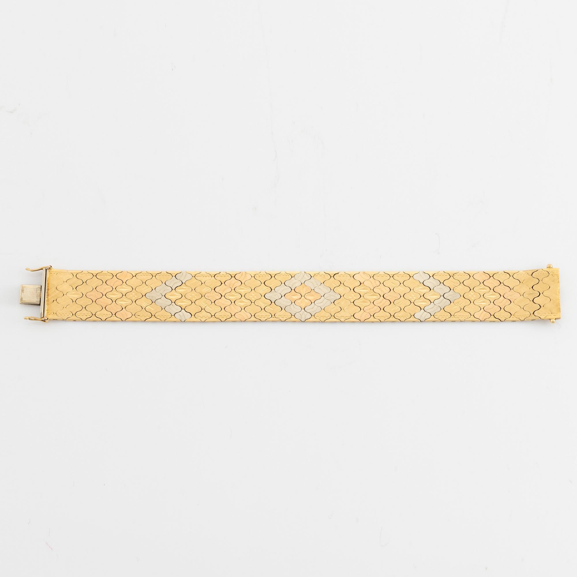 18K three colour gold bracelet, Vicenza, Italy.