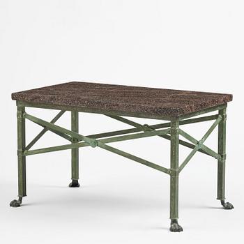 A table with Swedish 'Orrlok' porhyry top, early 19th century on a later bronze stand.