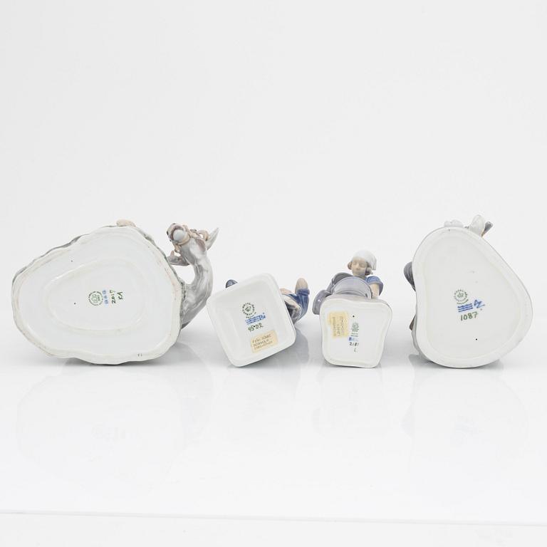 Figuriner 4 st, porslin, Royal Copenhagen (2) och Bing & Gröndahl (2).