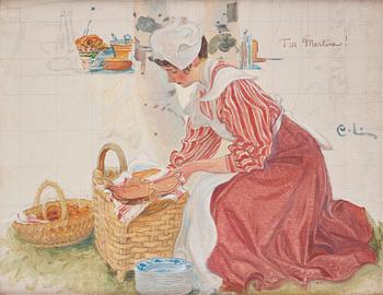 880. Carl Larsson, Martina med matkorgen (studie till "Frukost i det gröna").