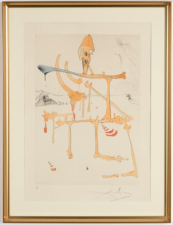 Salvador Dalí, torrnål kolorerad med stencil, 1975, signerad 33/300.