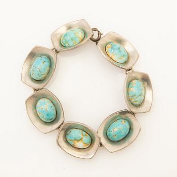 Bracelet, tin with turquoises, Denmark.