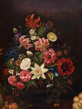 Sophie Adlersparre, Still life with flowers, fruits and a child.