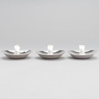 TAPIO WIRKKALA, Three silver candlesticks, Hopeatehdas Oy, Helsinki 1957-65.