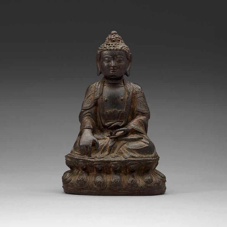 A bronze figure of Buddha, Ming dynasty, south China (1368-1644).