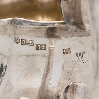 Gräddsnäcka, sked och soppslev, silver, Viborg och Fredrikshamn, 1866-1892.