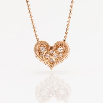 A 14K and 18K rose gold heart pendant necklace with diamonds ca 0.50 ct in total.