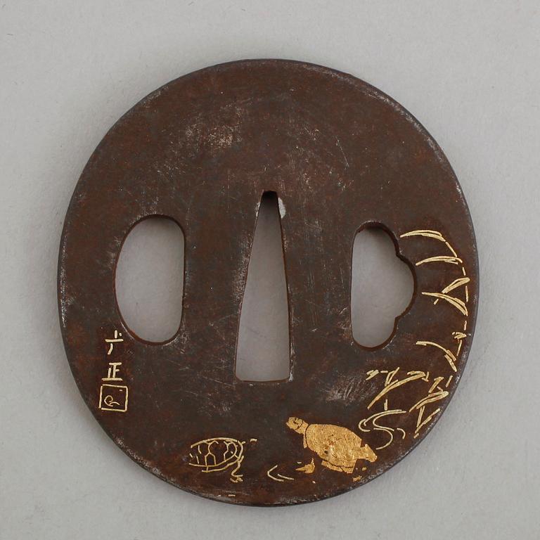 TSUBA, järn, Japan, Mitsumasa, 1700-tal.