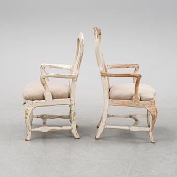 Two similar rococo armchairs, second half of the 18th century.