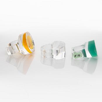 Siv Lagerström, three acrylic plastic rings, 1970s.