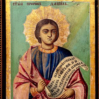 Ikon Ryssland daterad 1892 (?) tempera på pannå.