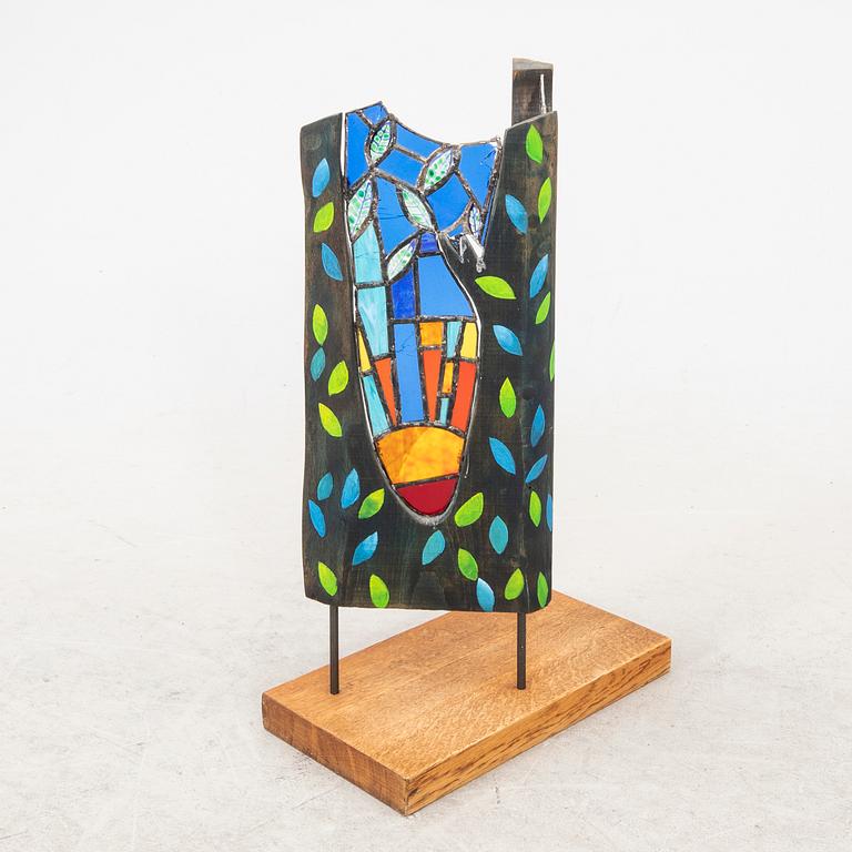 Stefan W Igelström, a wood and glass sculpture signed and dated 93.