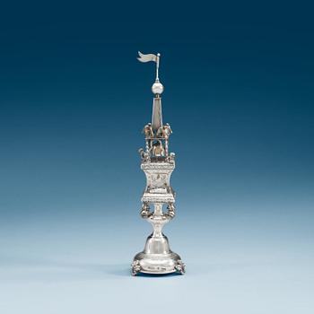 A Russian 19th century silver besamin-tower, makers mark of Swinarski, (St. Petersburg) 1876.