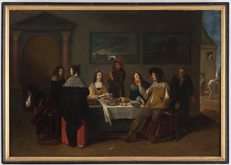 Christoph Jacobsz van der Lamen Circle of, Elegant company eating, drinking and music-making.