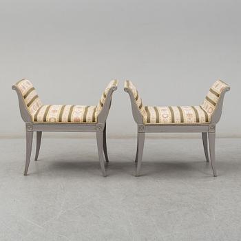 A pair of late Gustavian style stools from around 1900.