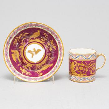 A French cup and saucer, 19th century, with a Sevre like mark.