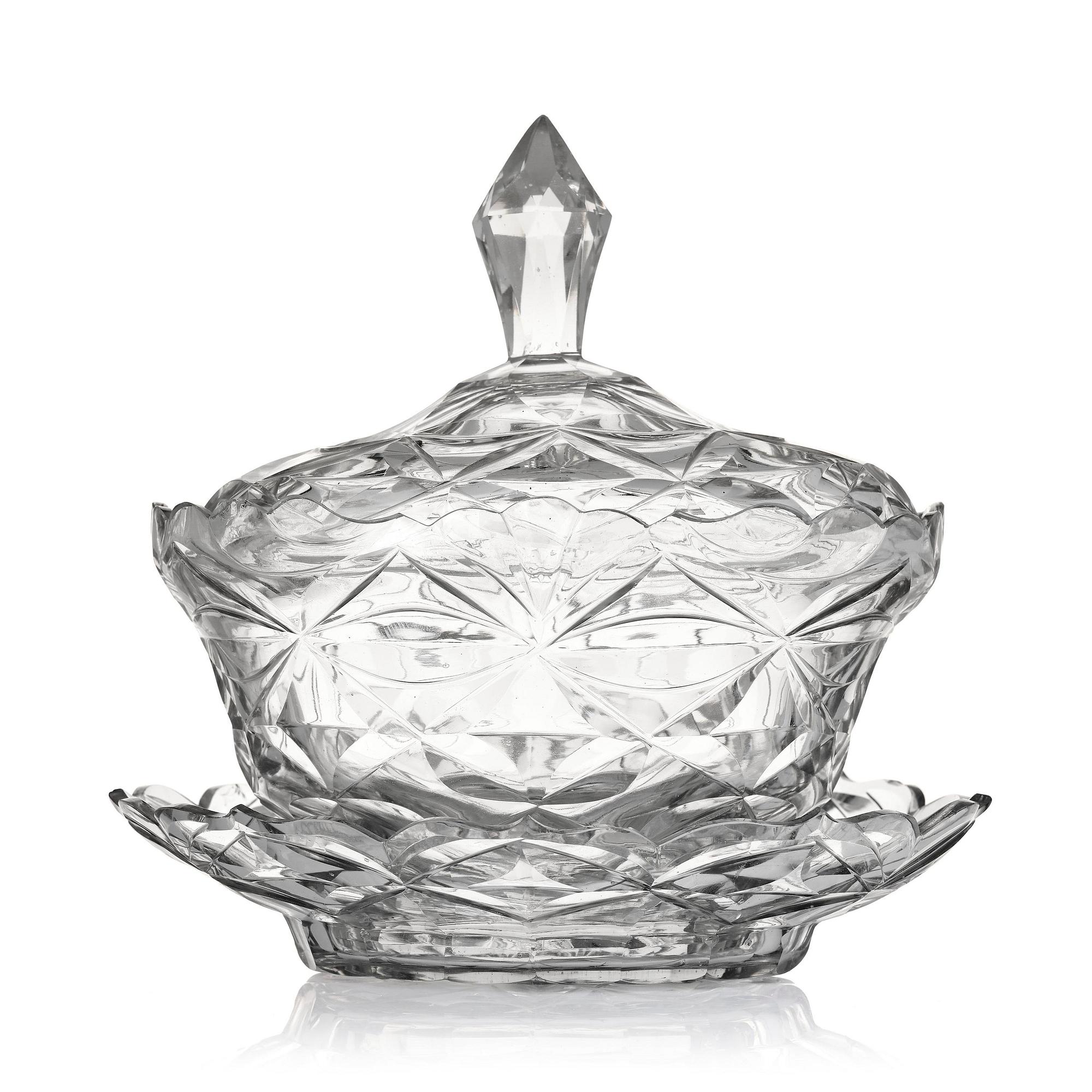 Skål med lock och fat, glas. Anglo-irisk, 1800.